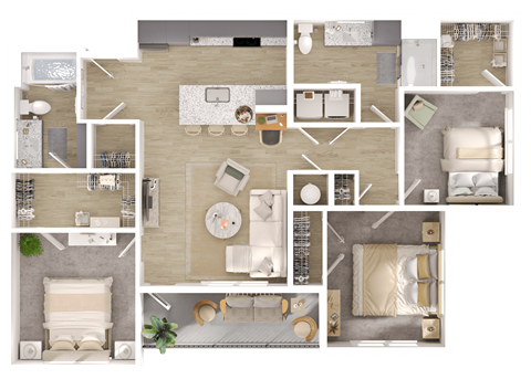 a floor plan of a house with furniture and a bedroom
